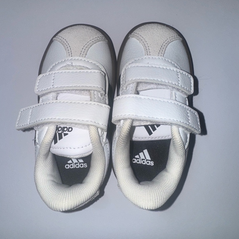 Adidas Kids White and Black Velcro Sneakers